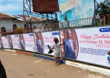 Liberian leader's birthday billboards line streets