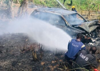C/R: Four vehicles crash due to bushfire on Apam-Mankessim Highway