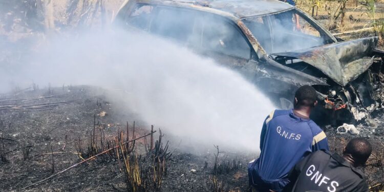 C/R: Four vehicles crash due to bushfire on Apam-Mankessim Highway