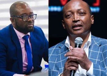 CAF president Patrick Motsepe congratulates Kurt Okraku on his victory