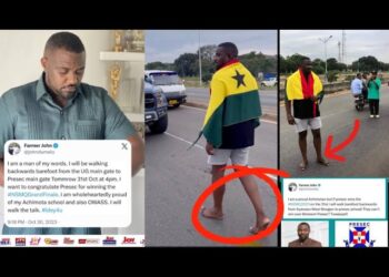 NSMQ 2023: John Dumelo walks barefoot backwards from UG to PRESEC
