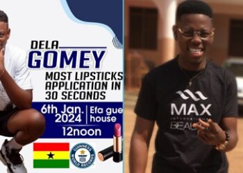 Ghanaian man doubles lipstick application world record