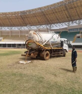 PHOTO: Maintaining the grass at the Aliu Mahama Stadium in Tamale