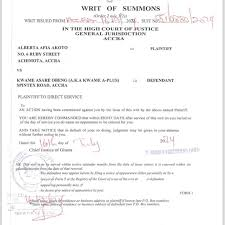 Writ of summons from Afia Akoto as she sues A-Plus