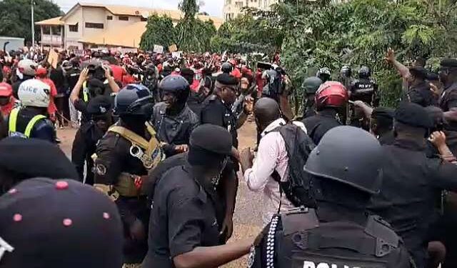 A nationwide demonstration organized by the National Democratic Congress (NDC) in protest against the Electoral Commission (EC) turned violent in Kumasi after police clashed with protesters at the Commission's regional office.