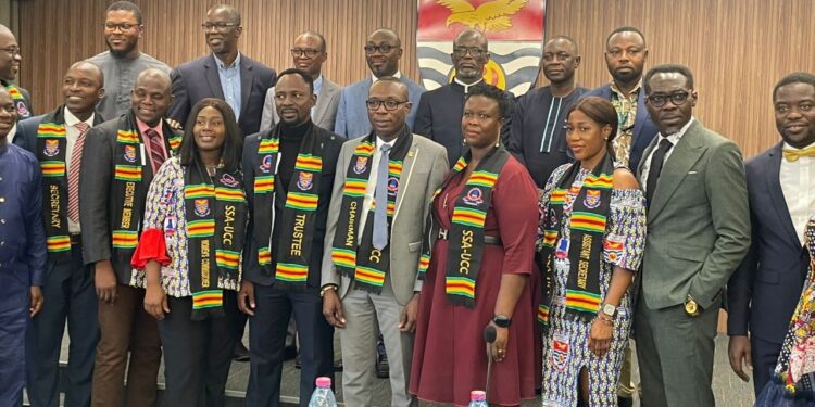 The University of Cape Coast (UCC) Senior Staff Association (SSA UoG, UCC Local) has marked a historic leadership transition on January 30, 2025, as outgoing chairman Sandy Kumi Sinatra officially handed over to newly elected chairman Christopher Aggrey.