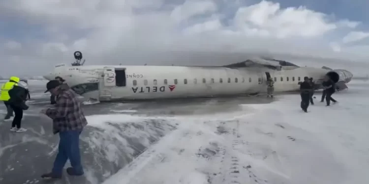 Plane flips over after crashing at Toronto Airport