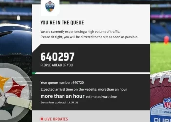 NFL fans struggle with online ticket queues.