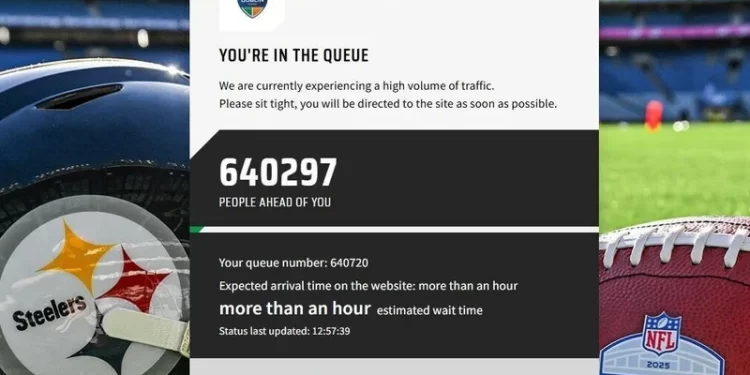 NFL fans struggle with online ticket queues.