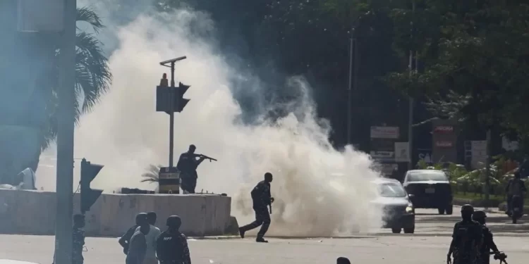 Nigerian police fire tear gas as protesters gather over separatist leader