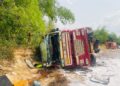 GNFS Prevents Explosion as Petrol Tanker Overturns on Mankessim-Fosu Road